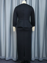 ONTINVA Maxi Dress Long Sleeve Peplum New in Black Long Bodycon Dress Formal