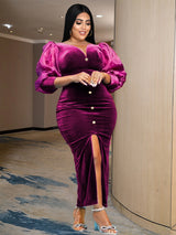 ONTINVA V-Neck Velvet Vintage Party Dress