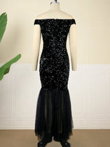 ONTINVA Black Luxury Off The Shoulder Sequins Dresses
