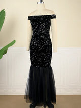 ONTINVA Black Luxury Off The Shoulder Sequins Dresses
