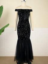 ONTINVA Black Luxury Off The Shoulder Sequins Dresses