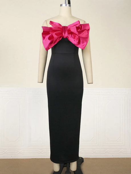 ONTINVA Black Strapless Big Bow Pencil Party Dress Women