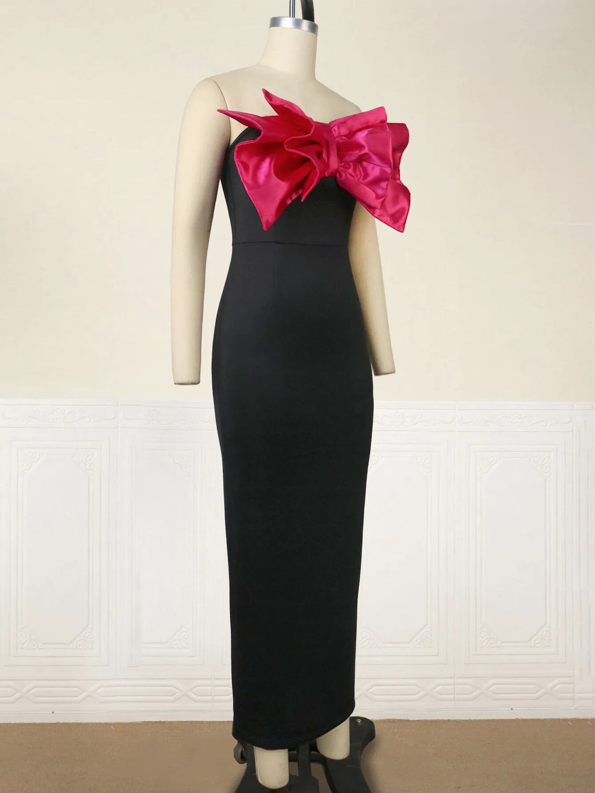 ONTINVA Black Strapless Big Bow Pencil Party Dress Women