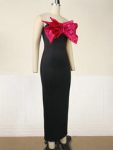 ONTINVA Black Strapless Big Bow Pencil Party Dress Women