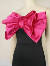 ONTINVA Black Strapless Big Bow Pencil Party Dress Women