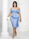 ONTINVA Blue Tube Top Off Shoulder Ruffles Dress Women
