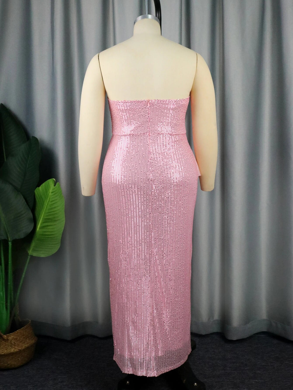 ONTINVA Elegant Pink Evening Off Shoulder Sequins Dress