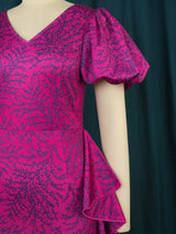 ONTINVA V Neck Short Puff Sleeve Floral Long Dresses