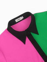 ONTINVA Fuchsia Patchwork Long Sleeve Evening Dresses