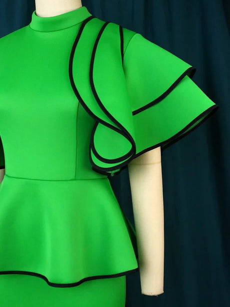 ONTINVA High Neck Peplum Ruffles Sleeve Evening Dress