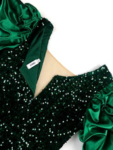 ONTINVA Luxury Sequins V Neck Tulle Patchwork Puff Sleeve Dress