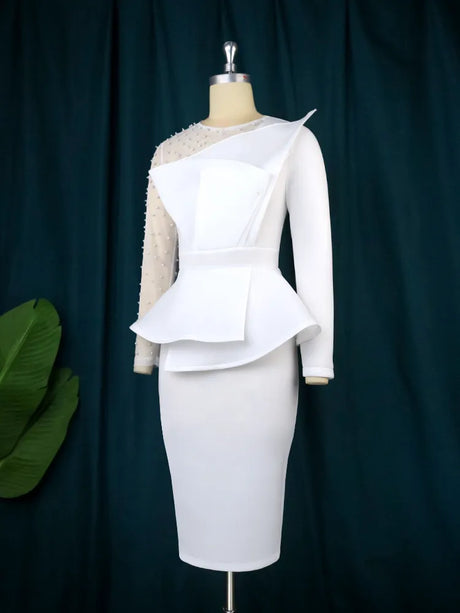 ONTINVA O Neck Long Sleeve Beading Empire Bodycon Dress