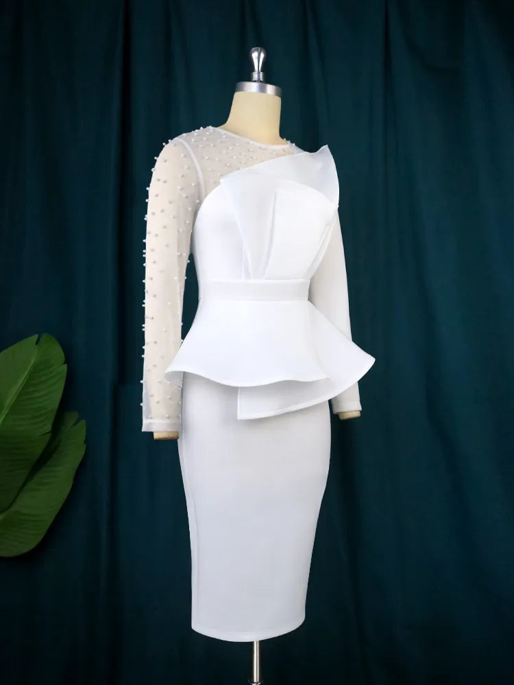ONTINVA O Neck Long Sleeve Beading Empire Bodycon Dress