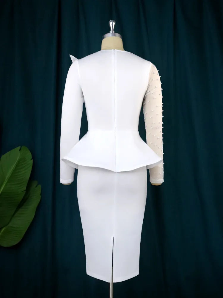 ONTINVA O Neck Long Sleeve Beading Empire Bodycon Dress