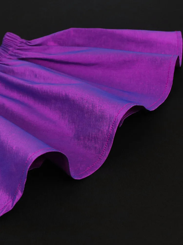 ONTINVA Purple Bodycon Short Ruffles Sleeve Pleated Dresses
