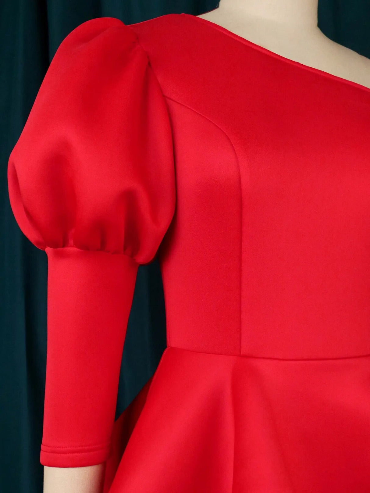 ONTINVA Red Peplum Cold Shoulder Puff Sleeve Ruffles Dress