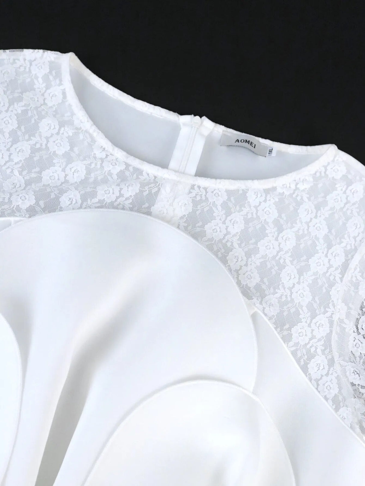 ONTINVA White Dresses Lace Long Sleeve Flower Appliques