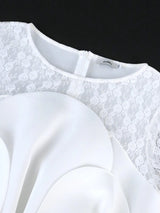 ONTINVA White Dresses Lace Long Sleeve Flower Appliques