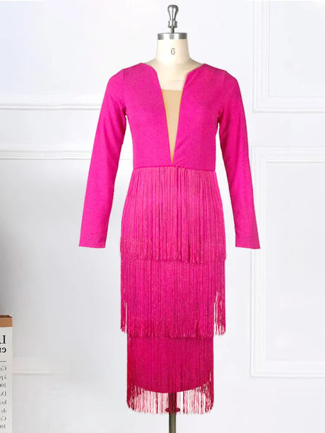 ONTINVA Red Fringe Sexy Slim Party Night Dresses