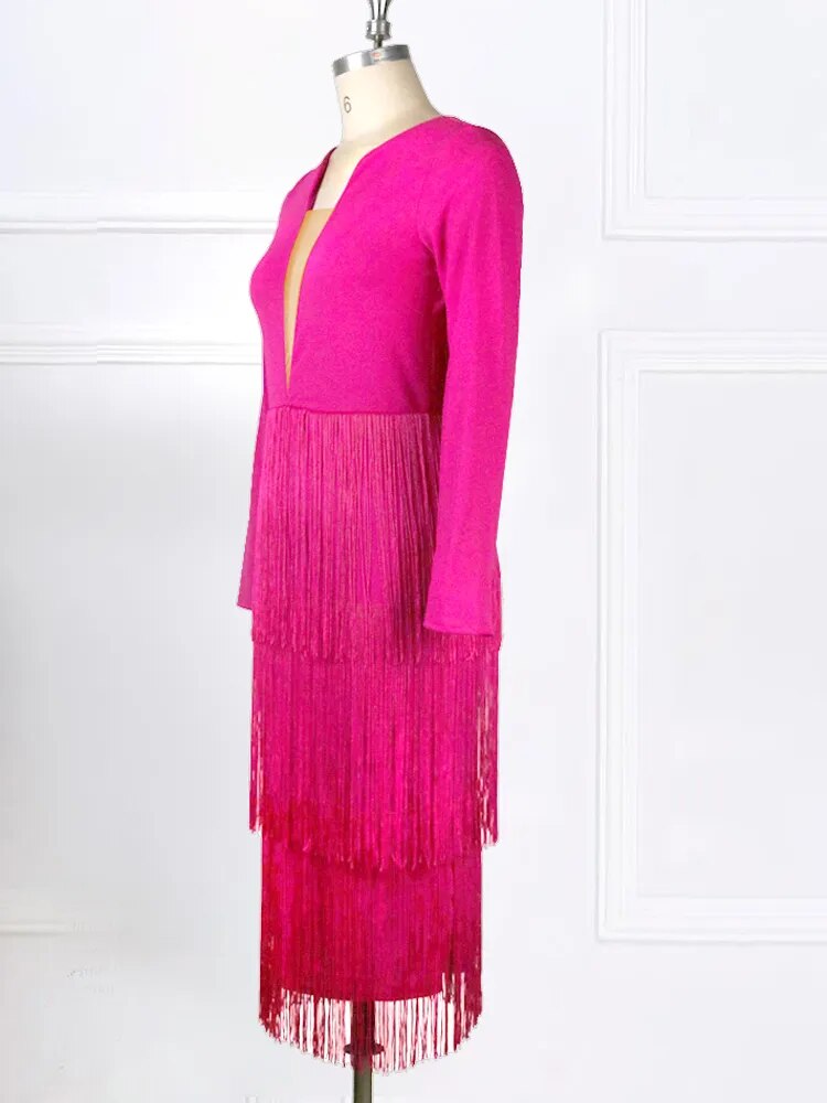 ONTINVA Red Fringe Sexy Slim Party Night Dresses