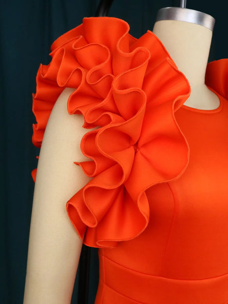 Ontinva Orange Midi Plus Size Ruffles Sleeveless Mermaid Dresses