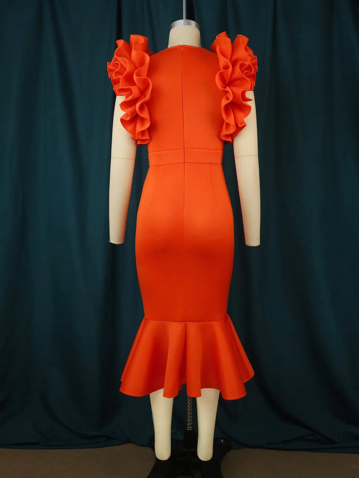 Ontinva Orange Midi Plus Size Ruffles Sleeveless Mermaid Dresses