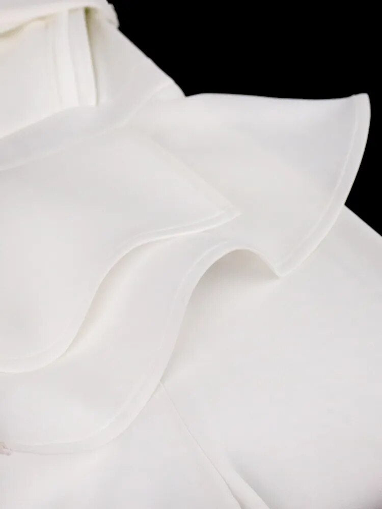 ONTINVA White Ruffles Long Sleeve Beads Wide Leg Pants