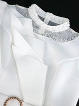 ONTINVA White Beading Patchwork Peplum Bodycon Dress