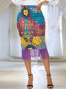 ONTINVA Printed Patchwork Tassels Package Hip Floral Skirt