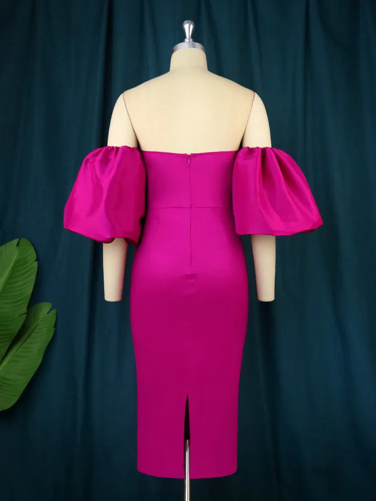 ONTINVA Puff Sleeve Party Slim Fit Sexy Bodycon Midi Dresses