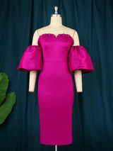 ONTINVA Puff Sleeve Party Slim Fit Sexy Bodycon Midi Dresses
