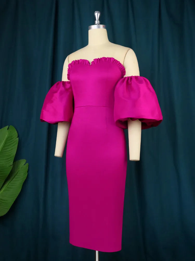 ONTINVA Puff Sleeve Party Slim Fit Sexy Bodycon Midi Dresses