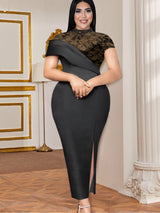 AOMEIDRESS Lace Patchwork Dress Long Elegant High Slit Bodycon for Women Party