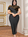 AOMEIDRESS Lace Patchwork Dress Long Elegant High Slit Bodycon for Women Party