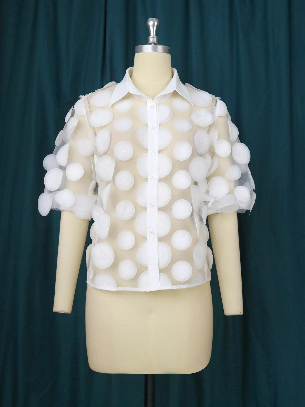 ONTINVA White Sexy See Through Dot Half Sleeve Sexy Shirt