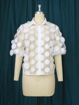 ONTINVA White Sexy See Through Dot Half Sleeve Sexy Shirt