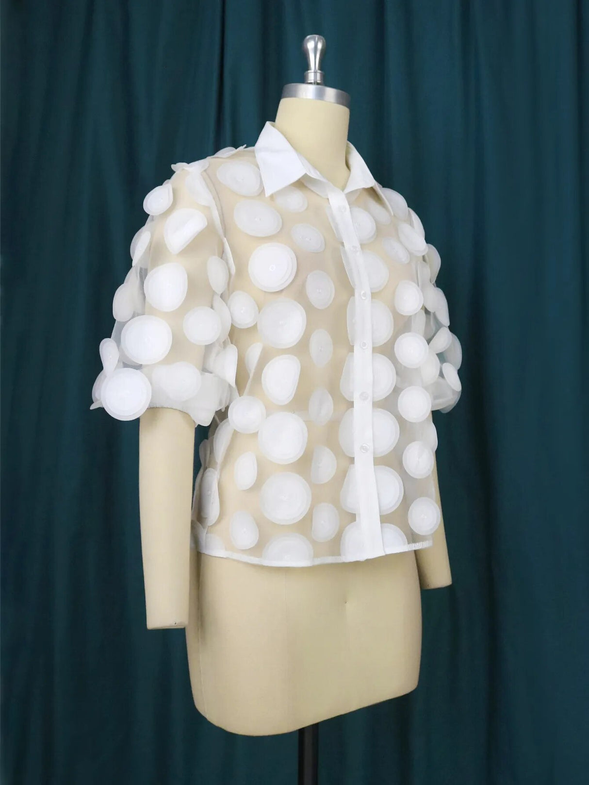 ONTINVA White Sexy See Through Dot Half Sleeve Sexy Shirt