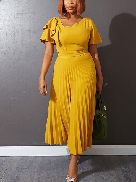 ONTINVA Women Pleated  A Line Midi Dresses For Office Lady