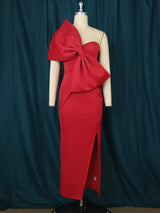 ONTINVA Maxi One Shoulder Bow Birthday Dress Slit