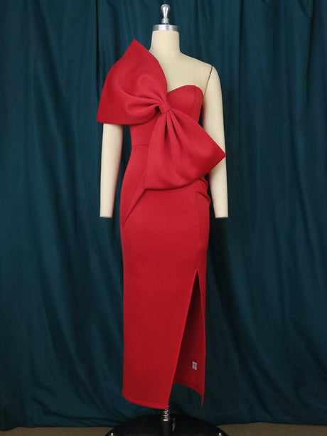 ONTINVA Maxi One Shoulder Bow Birthday Dress Slit