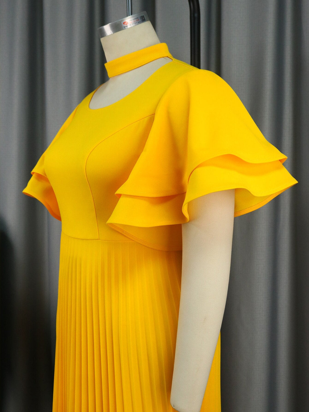 ONTINVA Pleated Dress O Neck Helter Flare Sleeve  A Line Midi