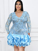 ONTINVA Lace Sequins Chic Dresses Summer 2023 Free Shipping Blue V Neck Mini Robe See Through Glitter Sleeve Formal Event Party Gowns