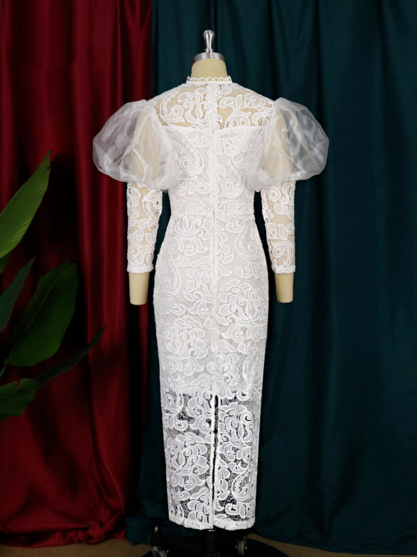 ONTINVA Puffy Long Sleeve Elegant Lace Bodycon Women Wedding Dress