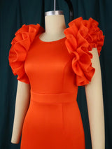 ONTINVA Orange Ruffle Flower Mermaid Dresses Midi