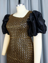 ONTINVA  Plaid Glitter Sequin Dress Midi Party Skew Collar