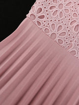 AOMEI Pink Lace Hollow Out Pleated Dresses Midi