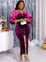 ONTINVA V-Neck Velvet Vintage Party Dress
