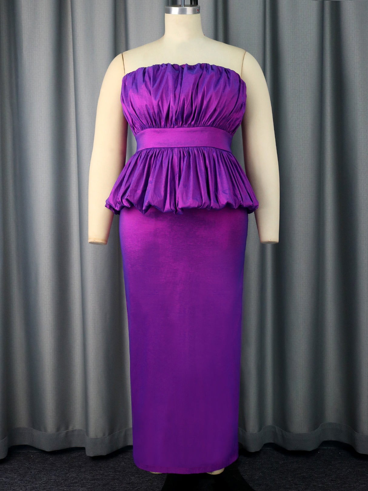 ONTINVA Shiny Women Tube Top Purple Long Evening Party Dress Sexy Strapless Folds Ruffle Bodycon Slit African Female Cocktail Prom Gowns