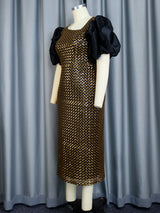 ONTINVA  Plaid Glitter Sequin Dress Midi Party Skew Collar