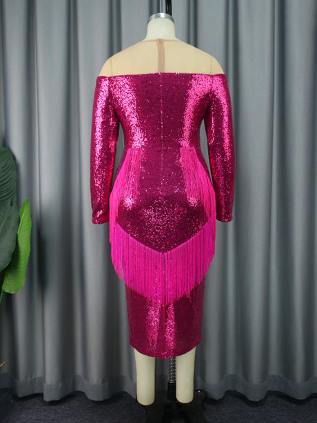 ONTINVA Sequined Bodycon Dress Tassel Plus Size Party Fashion